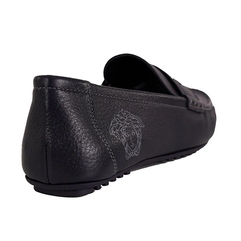45 US 12 NEW $695 VERSACE Mens Slate Blue MEDUSA Leather Slip On DRIVING LOAFERS