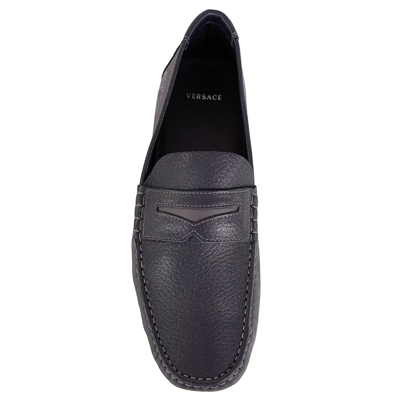 45 US 12 NEW $695 VERSACE Mens Slate Blue MEDUSA Leather Slip On DRIVING LOAFERS