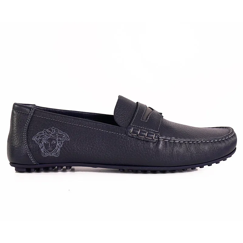 45 US 12 NEW $695 VERSACE Mens Slate Blue MEDUSA Leather Slip On DRIVING LOAFERS