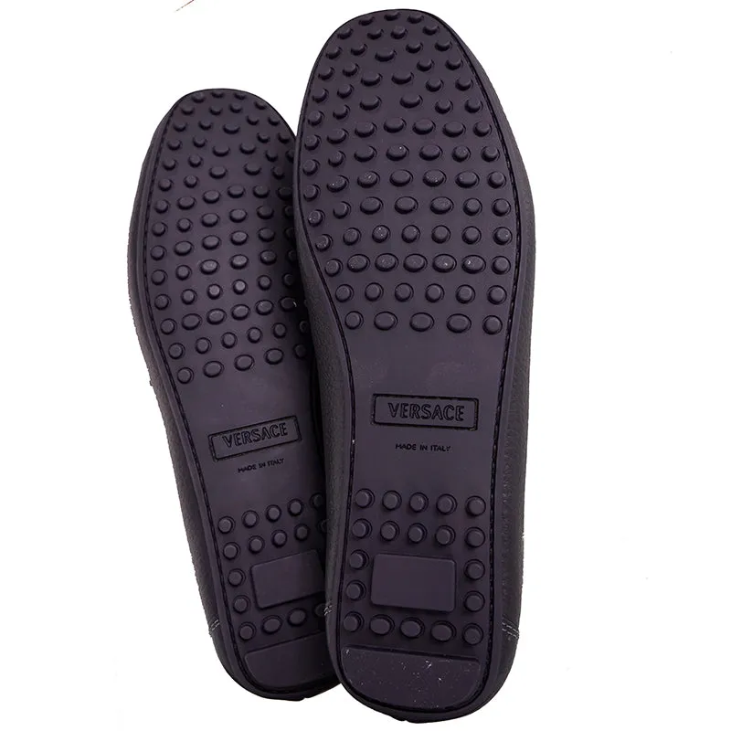 45 US 12 NEW $695 VERSACE Mens Slate Blue MEDUSA Leather Slip On DRIVING LOAFERS