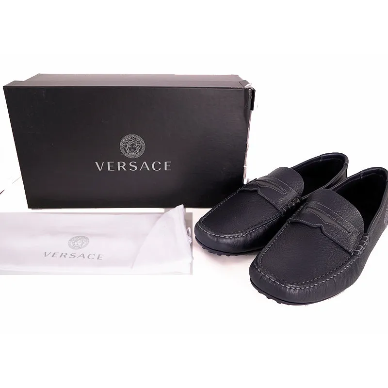 45 US 12 NEW $695 VERSACE Mens Slate Blue MEDUSA Leather Slip On DRIVING LOAFERS