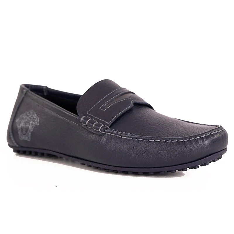 45 US 12 NEW $695 VERSACE Mens Slate Blue MEDUSA Leather Slip On DRIVING LOAFERS