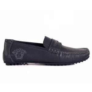 45 US 12 NEW $695 VERSACE Mens Slate Blue MEDUSA Leather Slip On DRIVING LOAFERS