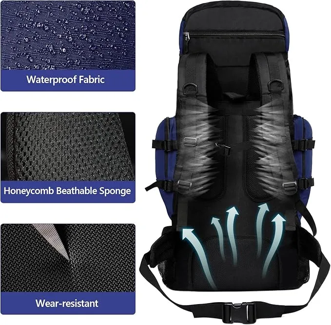 90L Large Camping Hiking Backpack with Rain Cover, Waterproof Molle Rucksack Military Backpack (Dark Blue)