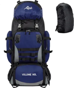 90L Large Camping Hiking Backpack with Rain Cover, Waterproof Molle Rucksack Military Backpack (Dark Blue)