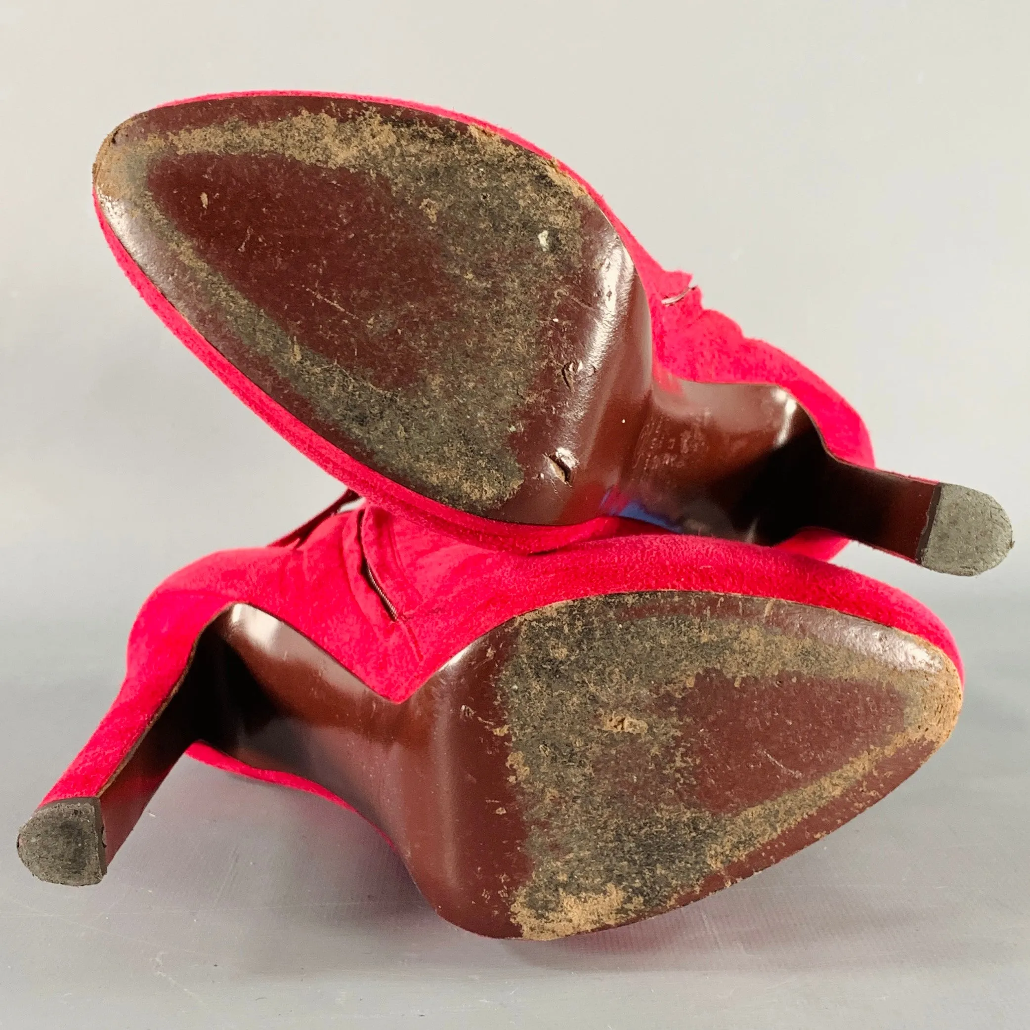 ALEXANDER MCQUEEN Size 8 Red Suede Platform Ankle Boots