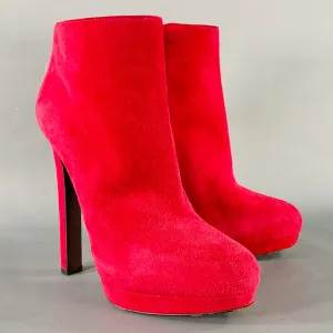 ALEXANDER MCQUEEN Size 8 Red Suede Platform Ankle Boots