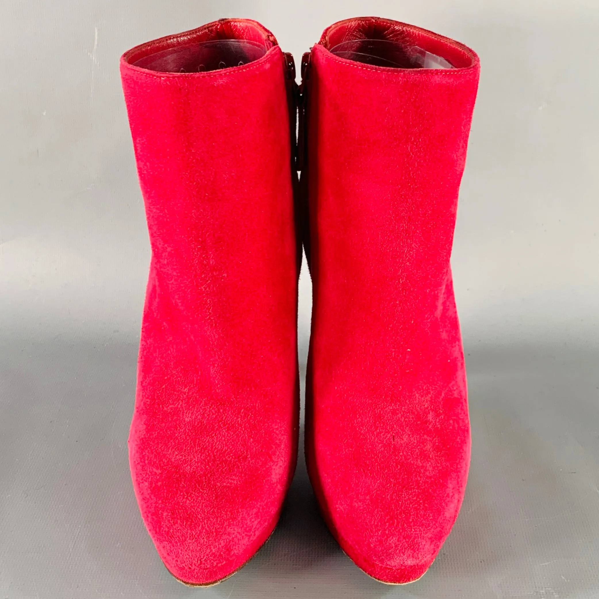 ALEXANDER MCQUEEN Size 8 Red Suede Platform Ankle Boots