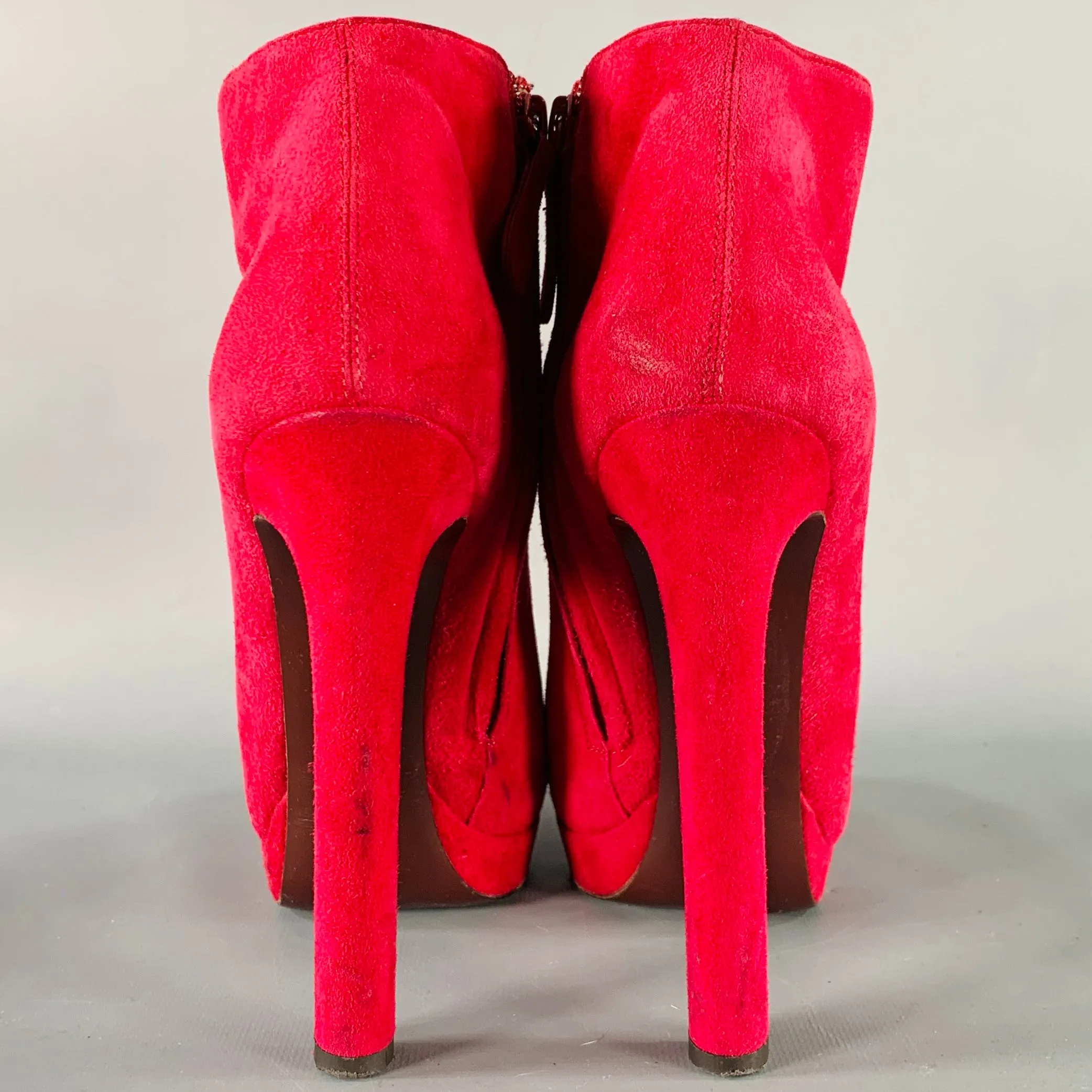 ALEXANDER MCQUEEN Size 8 Red Suede Platform Ankle Boots
