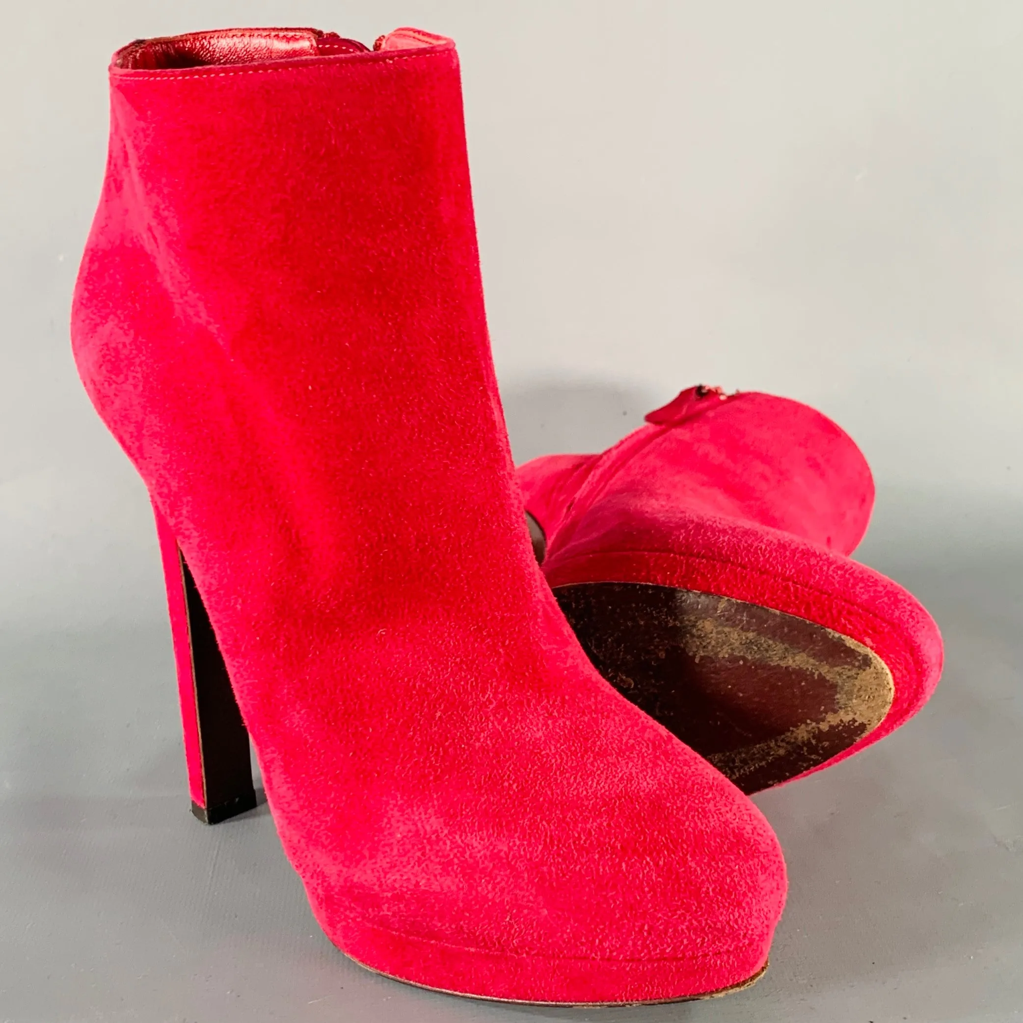 ALEXANDER MCQUEEN Size 8 Red Suede Platform Ankle Boots