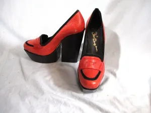 ALICE   OLIVIA STACEY BENDET Chunky Heel Platform Leather Pump Shoe RUST RED 38.5