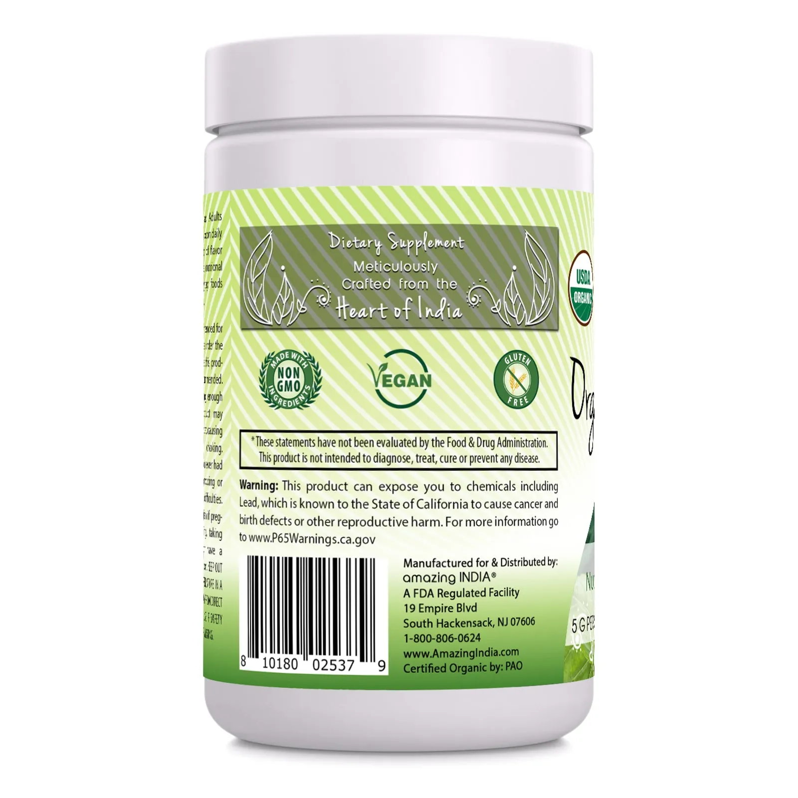 Amazing India Spirulina | USDA Organic | 16 Oz Powder | 5 Grams per Serving