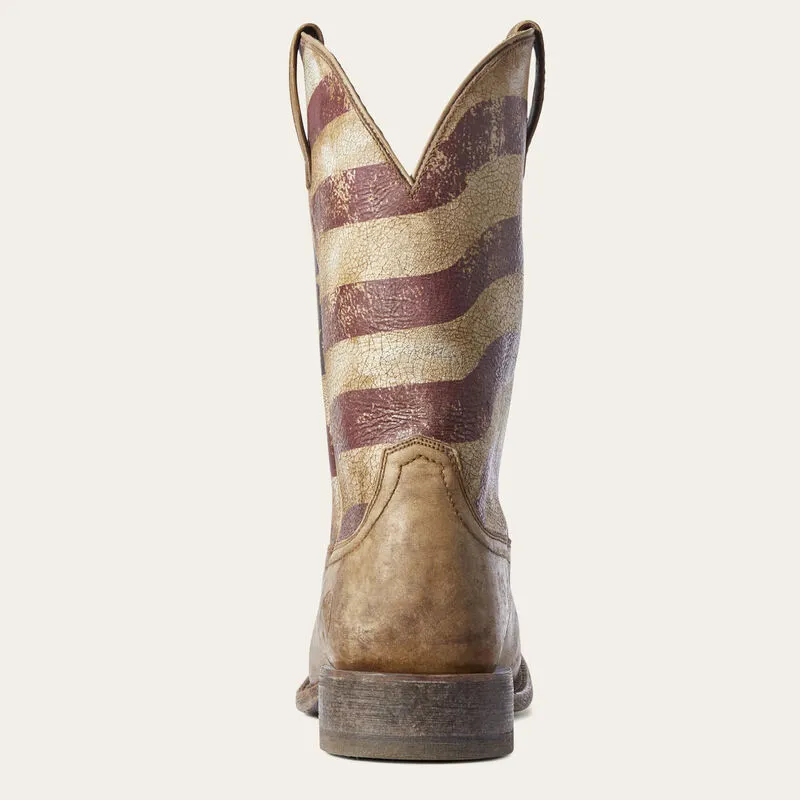 Ariat Men's Distressed Brown Circuit Proud Broad Square Toe Western Boots Distressed USA Flag Tops