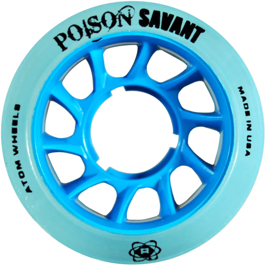 Atom Poison Savant Roller Skate Wheels 59x38mm 84a - Blue (Set of 4)