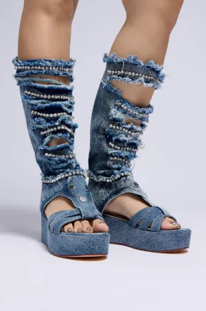 AZALEA WANG CHIDI DENIM AND DIAMONDS GLADIATOR SANDAL