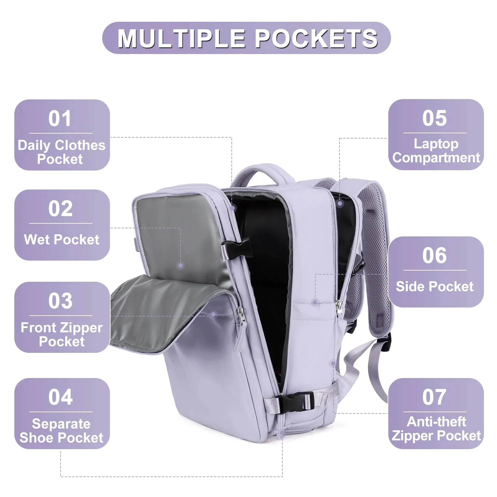 Backpack for Women Carry on Backpack for Airplanes Everydaybackpack with Shoe Compartment Laptop Backpack for Men Hiking Backpack Gym Backpack(Purple)