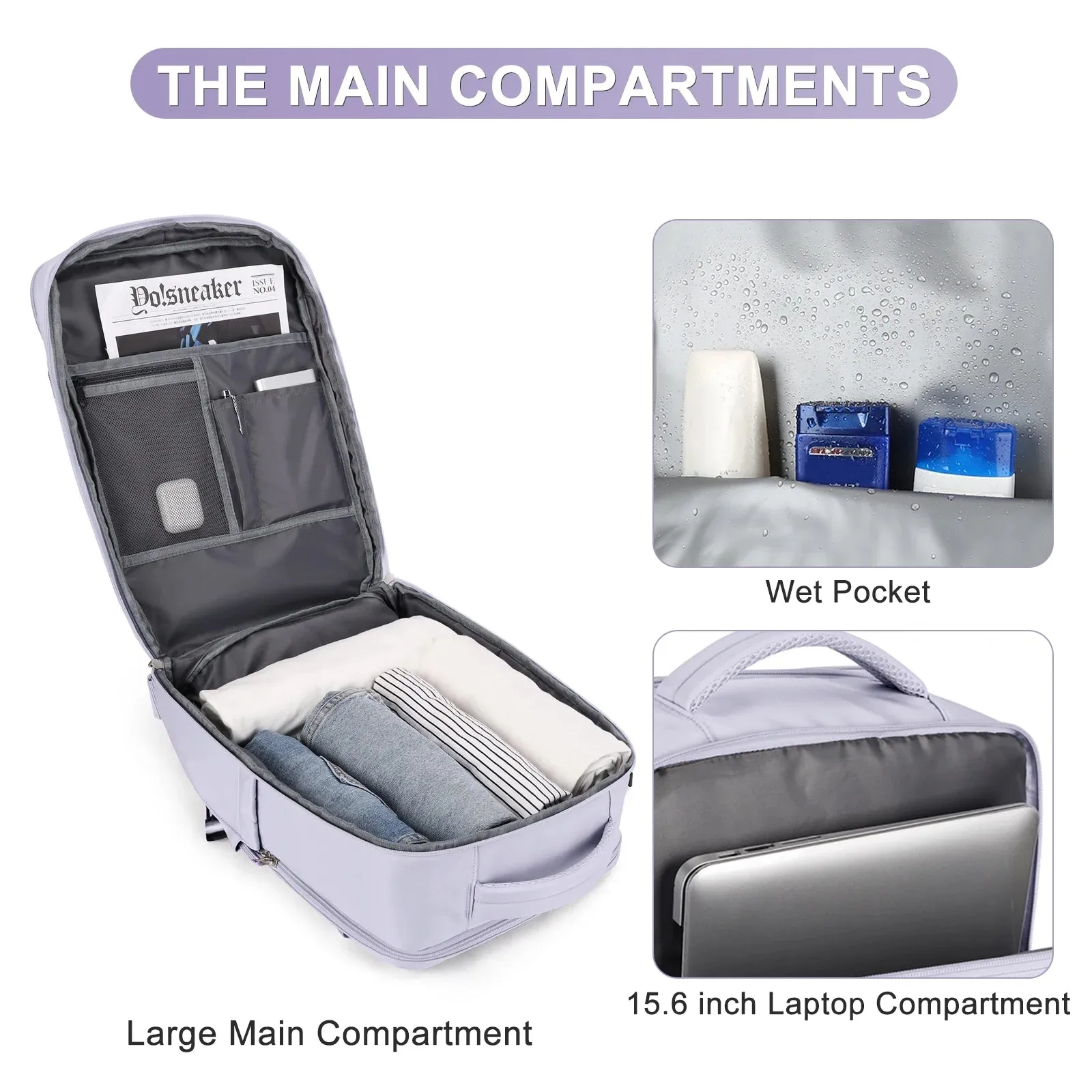 Backpack for Women Carry on Backpack for Airplanes Everydaybackpack with Shoe Compartment Laptop Backpack for Men Hiking Backpack Gym Backpack(Purple)
