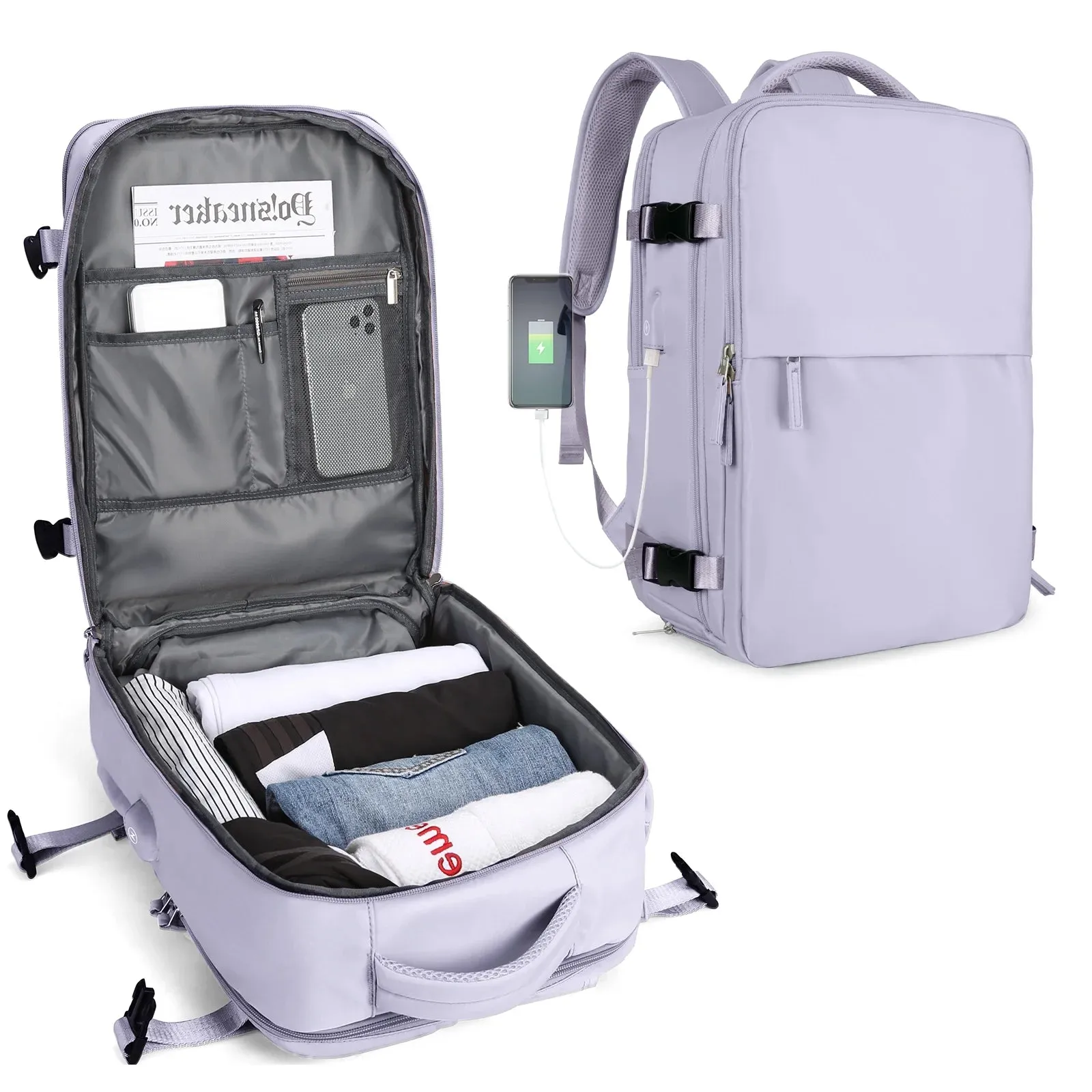 Backpack for Women Carry on Backpack for Airplanes Everydaybackpack with Shoe Compartment Laptop Backpack for Men Hiking Backpack Gym Backpack(Purple)