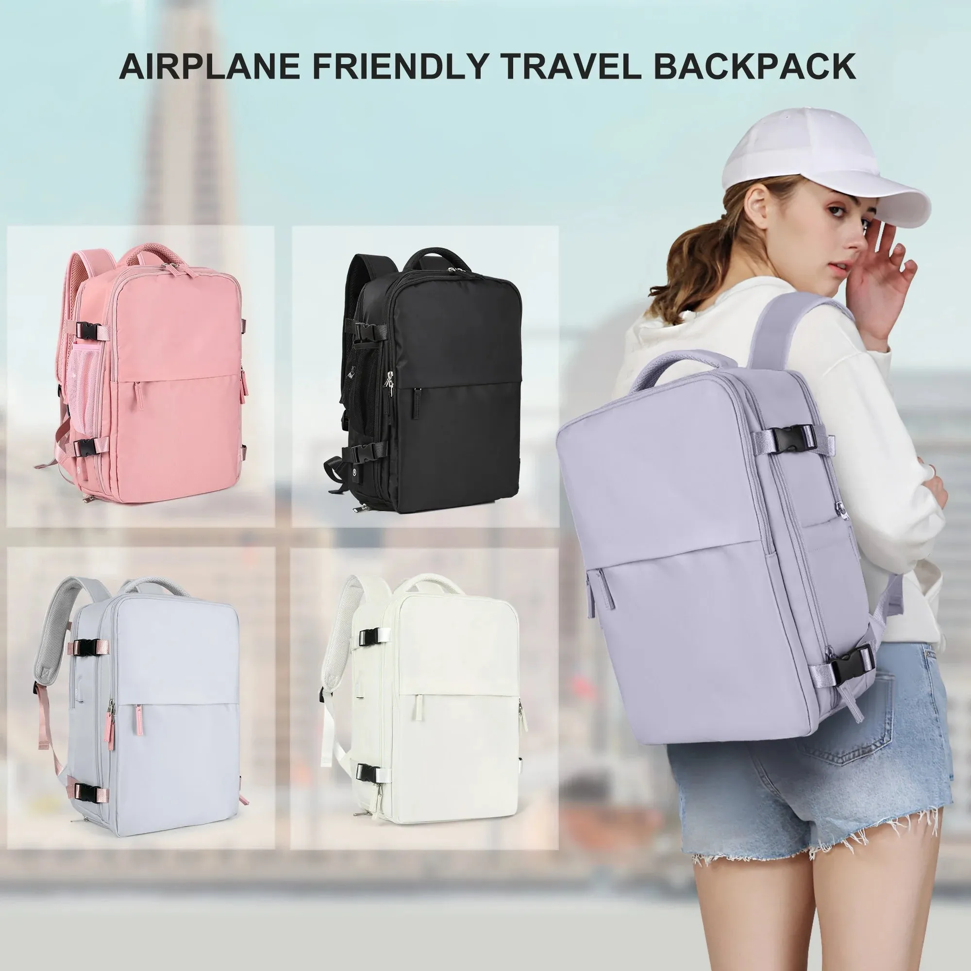 Backpack for Women Carry on Backpack for Airplanes Everydaybackpack with Shoe Compartment Laptop Backpack for Men Hiking Backpack Gym Backpack(Purple)