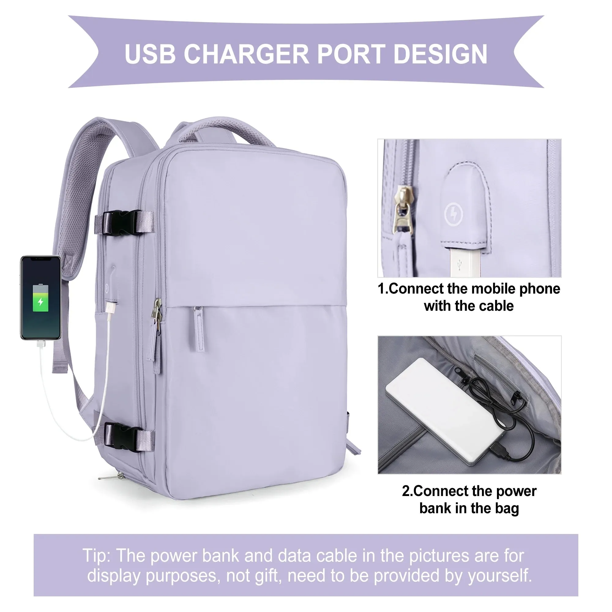 Backpack for Women Carry on Backpack for Airplanes Everydaybackpack with Shoe Compartment Laptop Backpack for Men Hiking Backpack Gym Backpack(Purple)