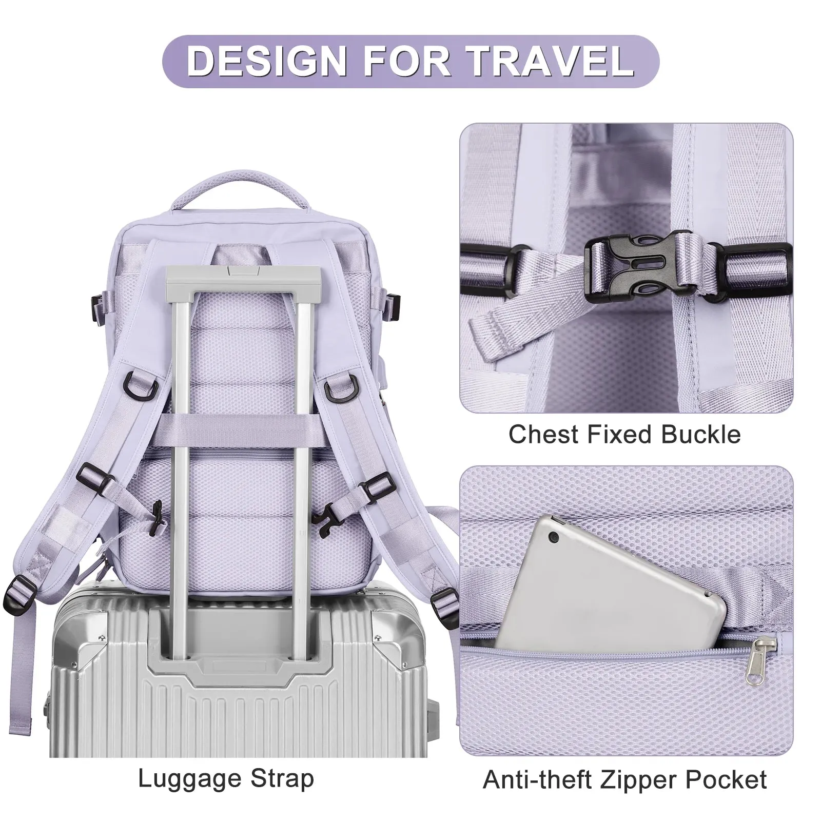 Backpack for Women Carry on Backpack for Airplanes Everydaybackpack with Shoe Compartment Laptop Backpack for Men Hiking Backpack Gym Backpack(Purple)