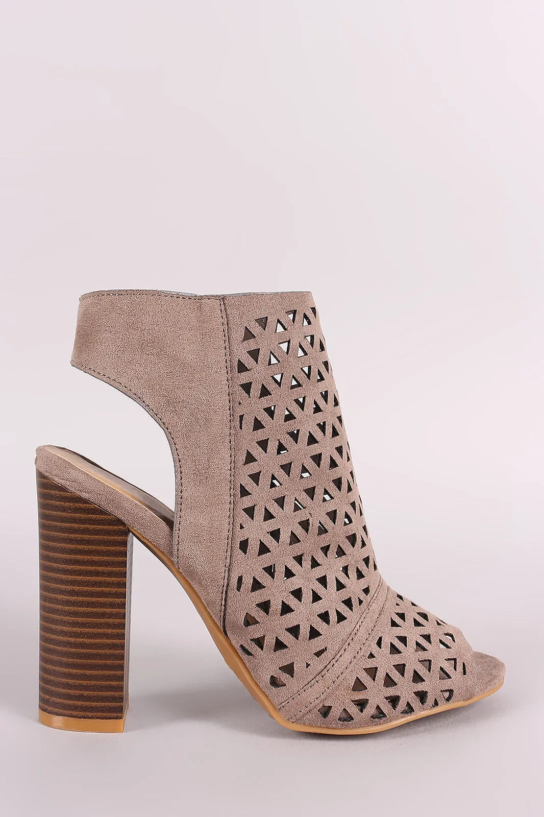 Bamboo Perforated Caged Chunky Heel Booties