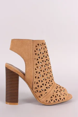 Bamboo Perforated Caged Chunky Heel Booties