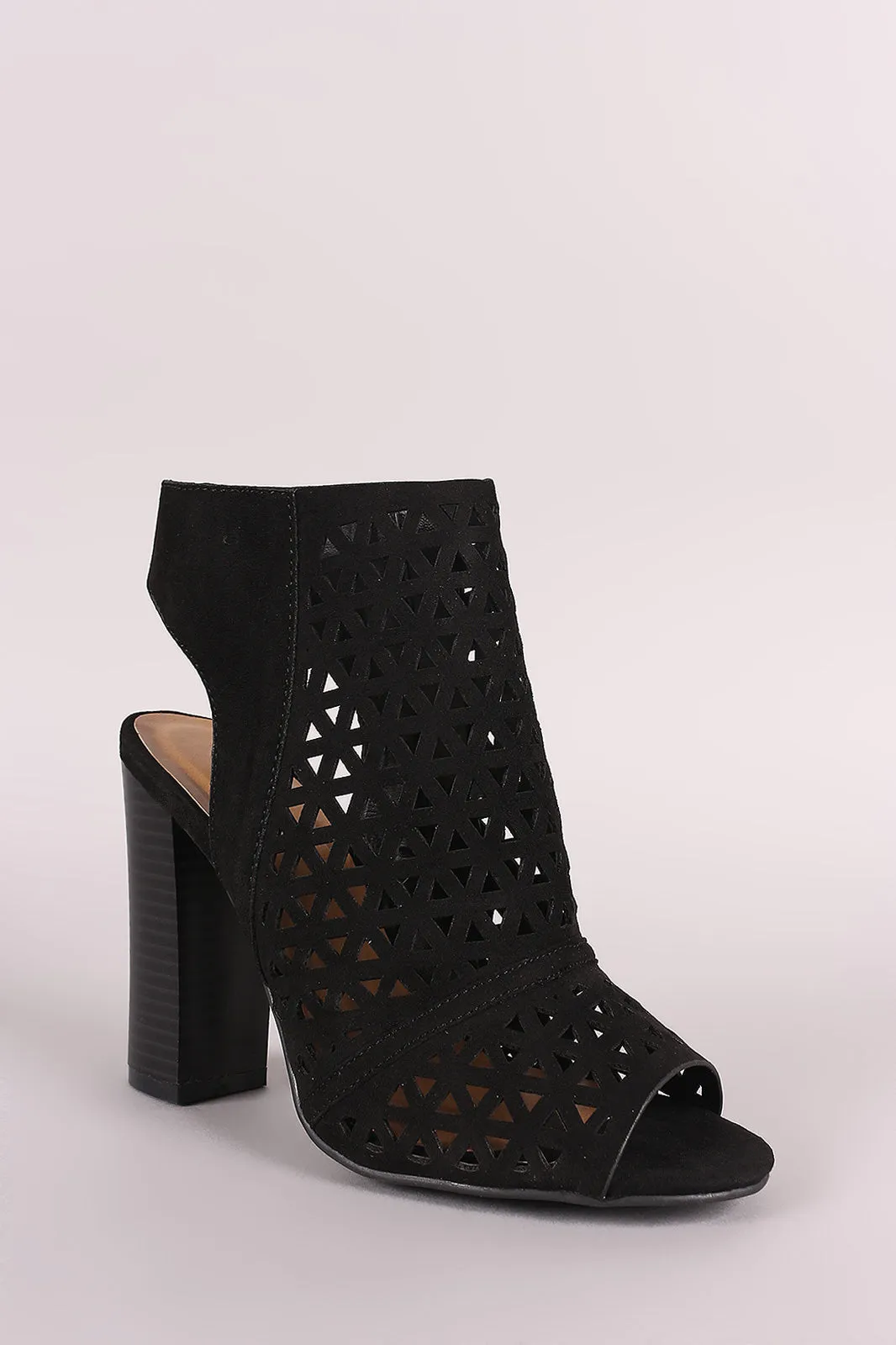 Bamboo Perforated Caged Chunky Heel Booties