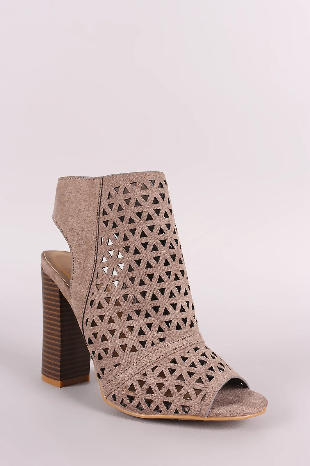 Bamboo Perforated Caged Chunky Heel Booties