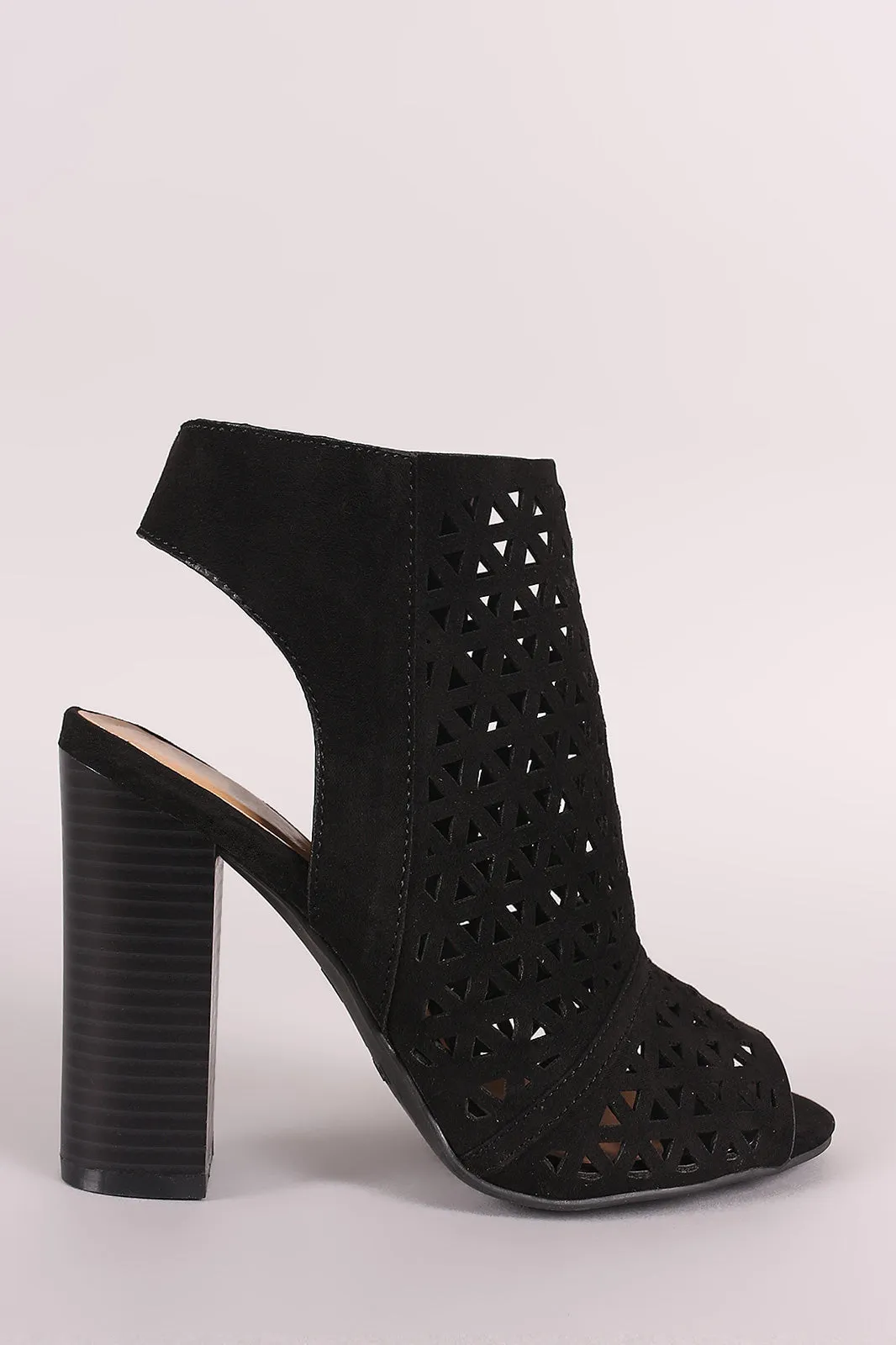 Bamboo Perforated Caged Chunky Heel Booties