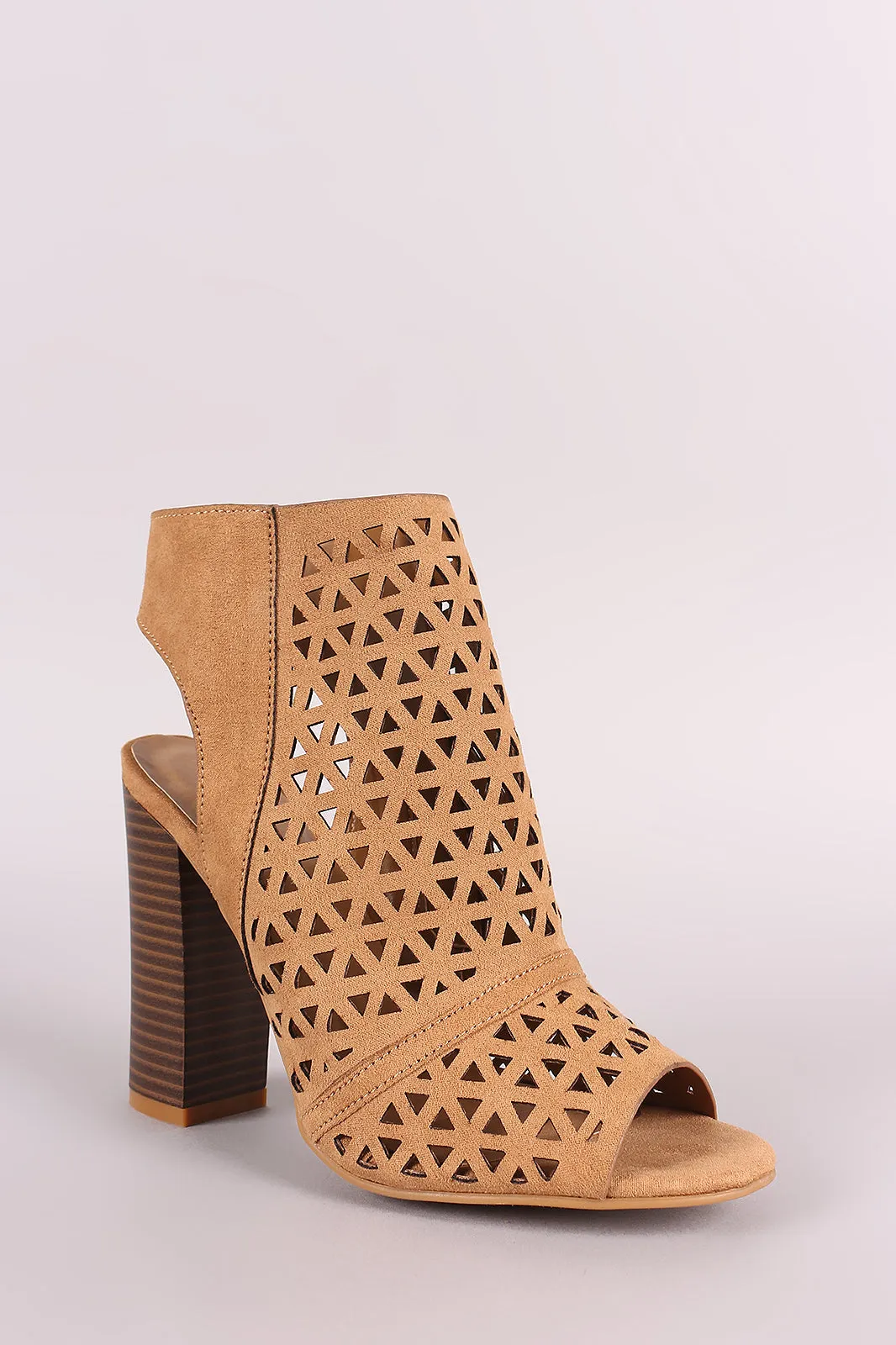Bamboo Perforated Caged Chunky Heel Booties