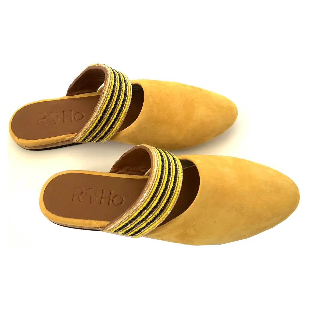 Beaded Mules - Mustard
