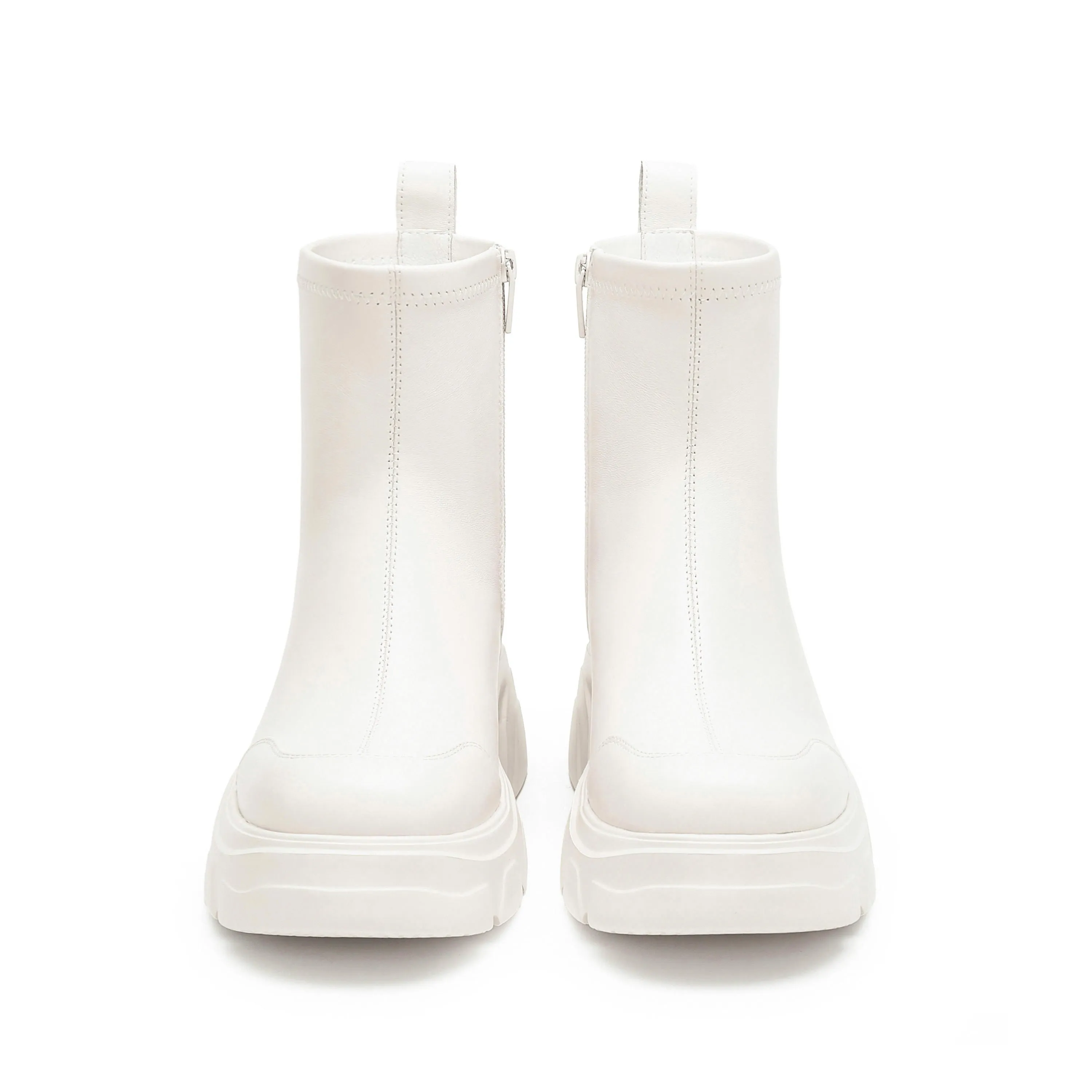 Beige Sheep Leather Platform Ankle Sock Boots