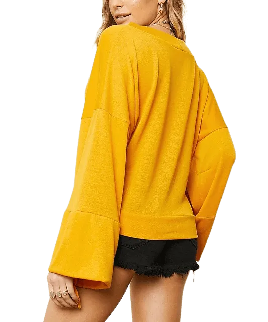 Bell-Sleeved V-Neck Wrap Shirt