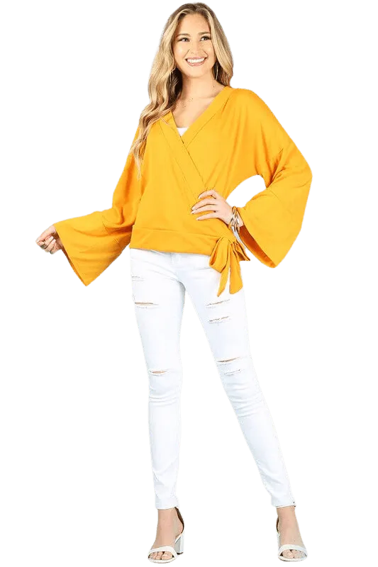 Bell-Sleeved V-Neck Wrap Shirt