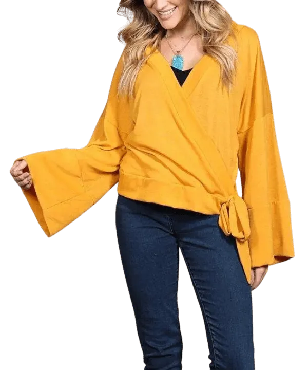 Bell-Sleeved V-Neck Wrap Shirt