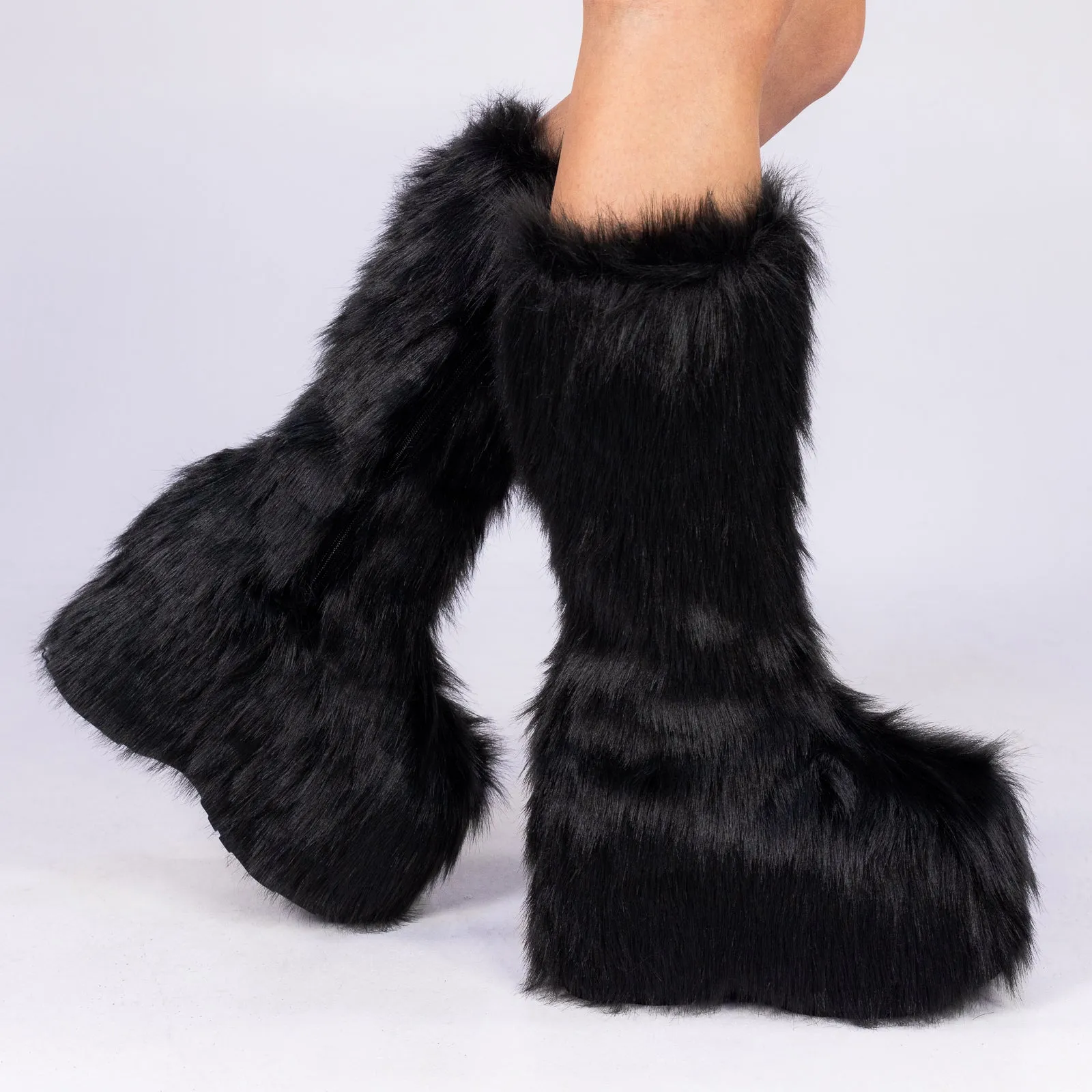 Black Electric Fuzz Women's Faux Fur Platform Boots