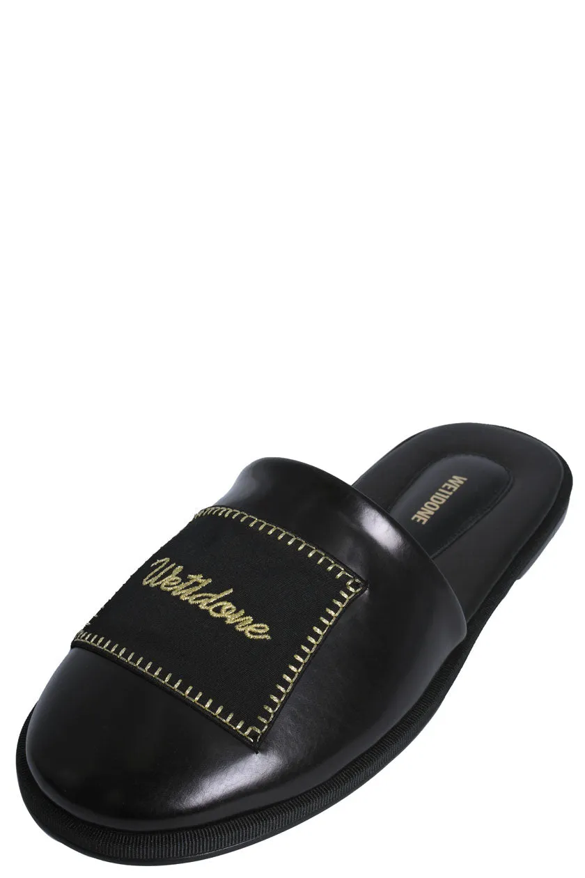 Black Leather Logo Wappen Mule