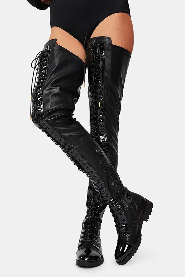 Black Modern Lace-Up Block Platform Boots