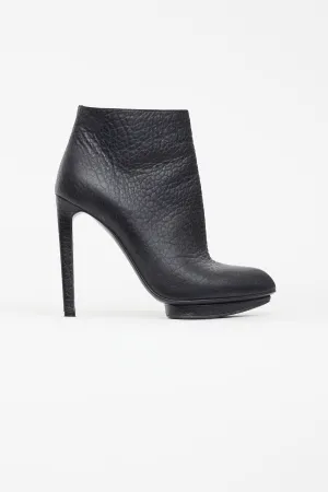 Black Pebbled Leather Stiletto Boot
