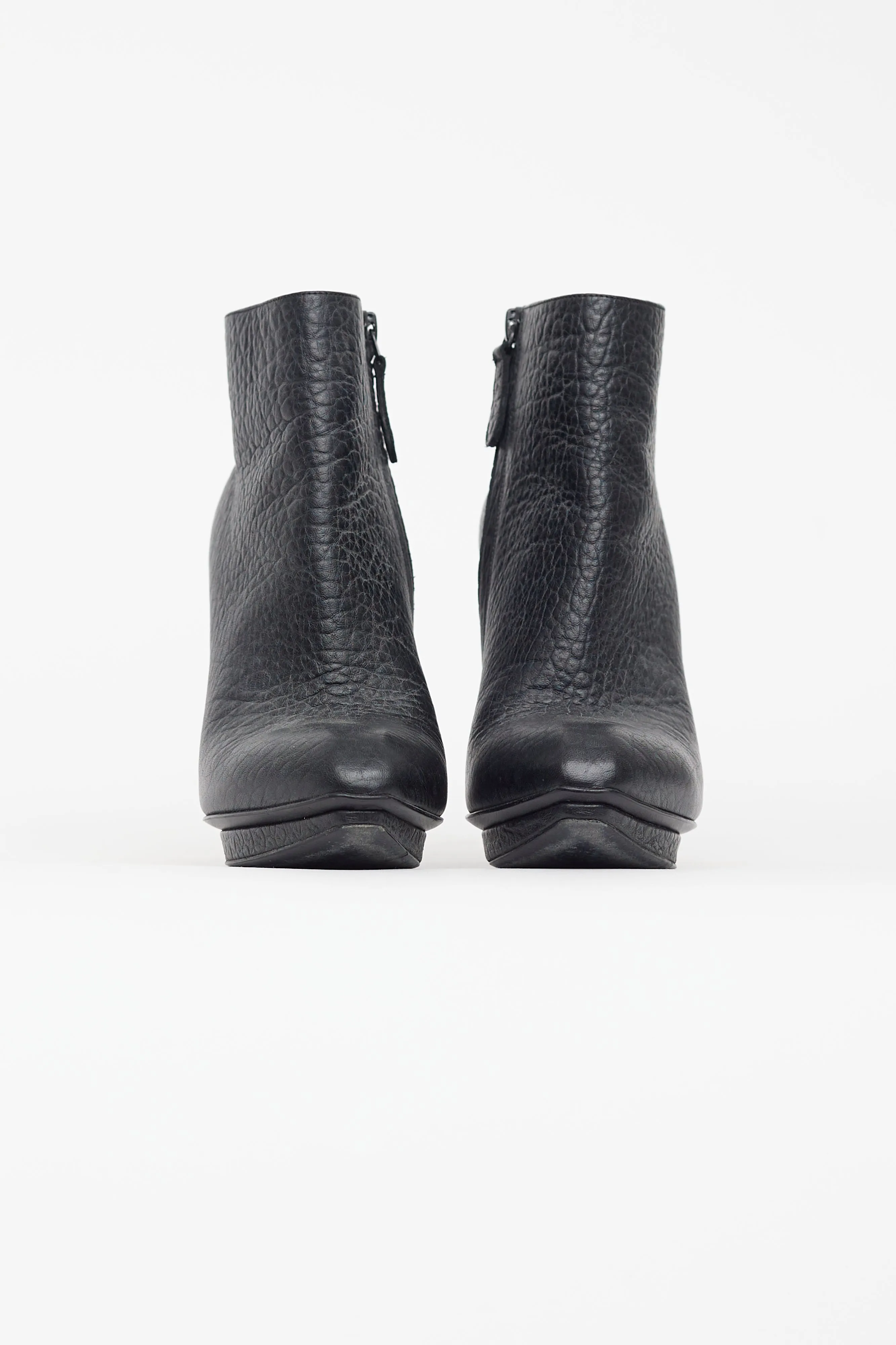 Black Pebbled Leather Stiletto Boot