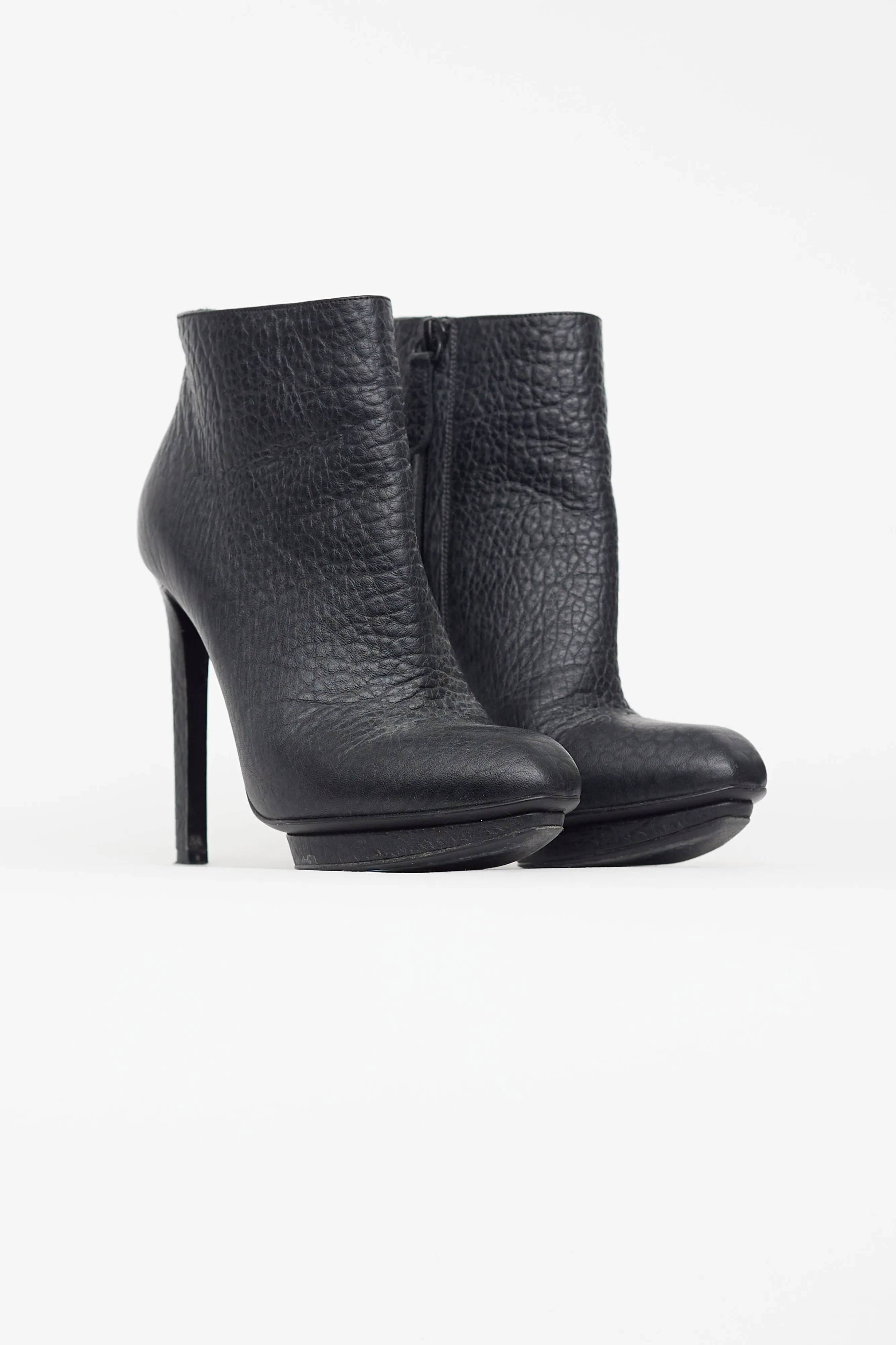 Black Pebbled Leather Stiletto Boot