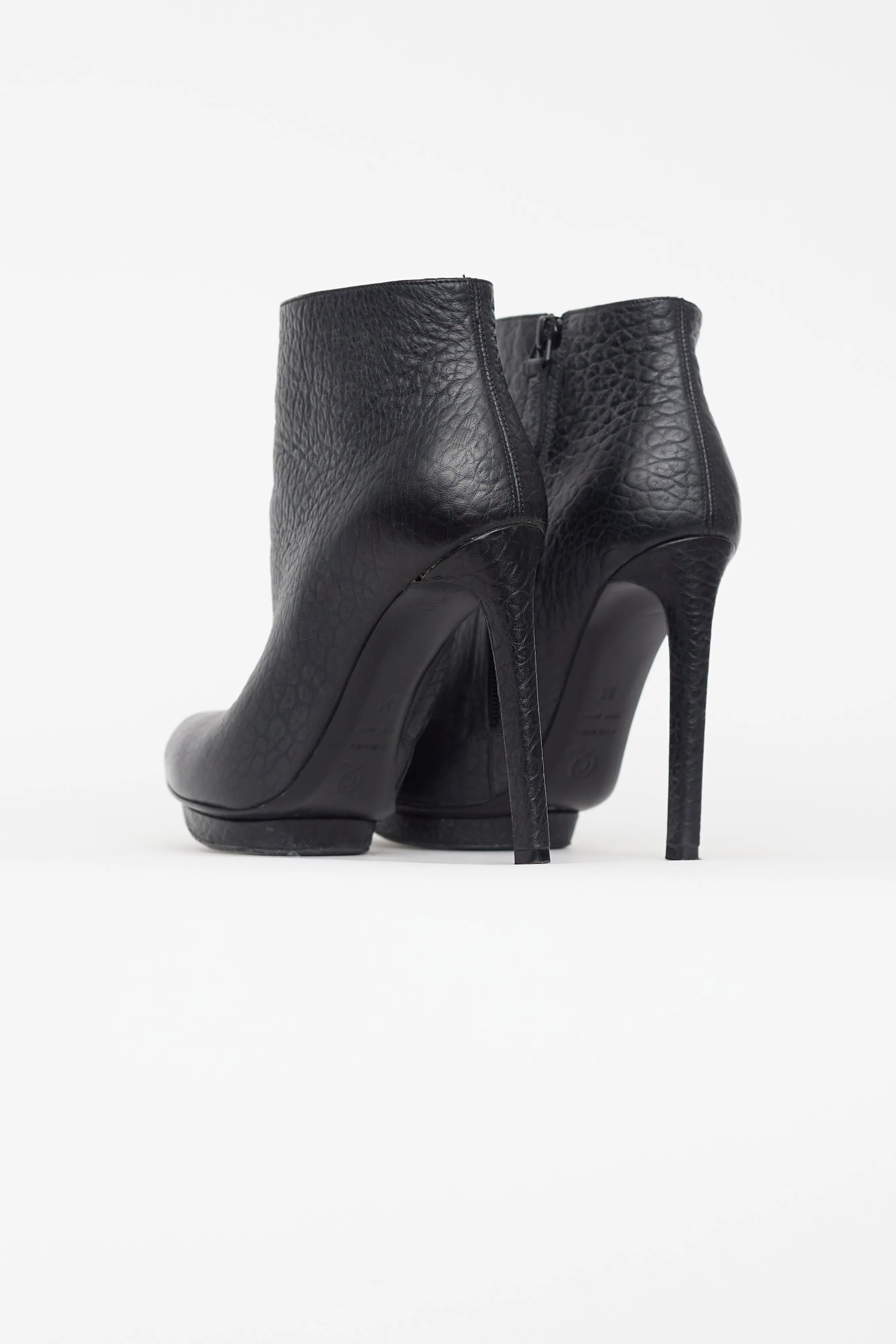 Black Pebbled Leather Stiletto Boot