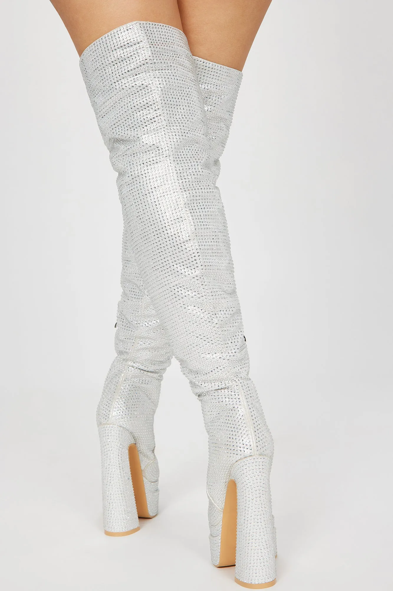 Blair Rhinestone Over The Knee Boots - Silver