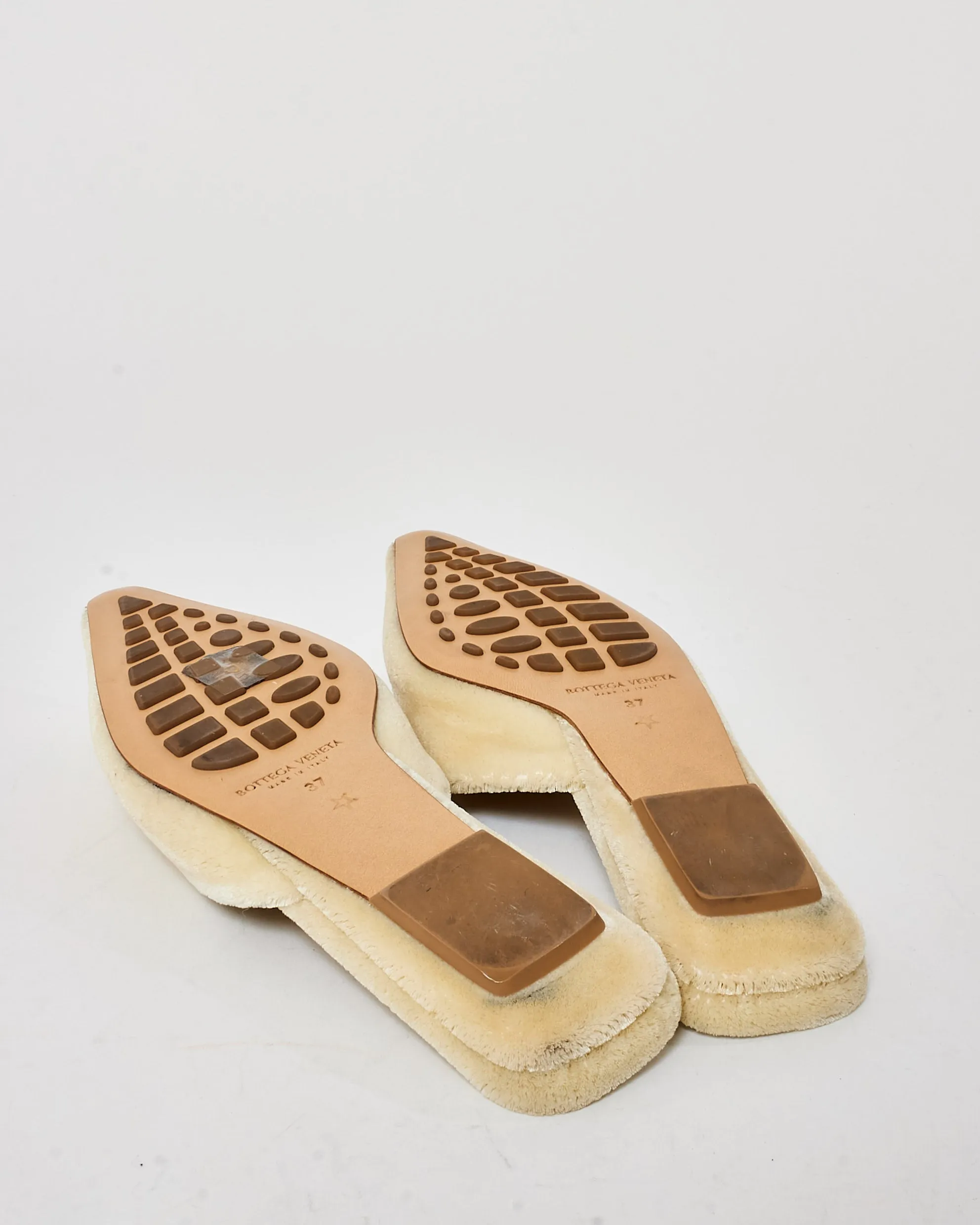 Bottega Veneta Pastel Yellow Shearling Mule Slides - 37
