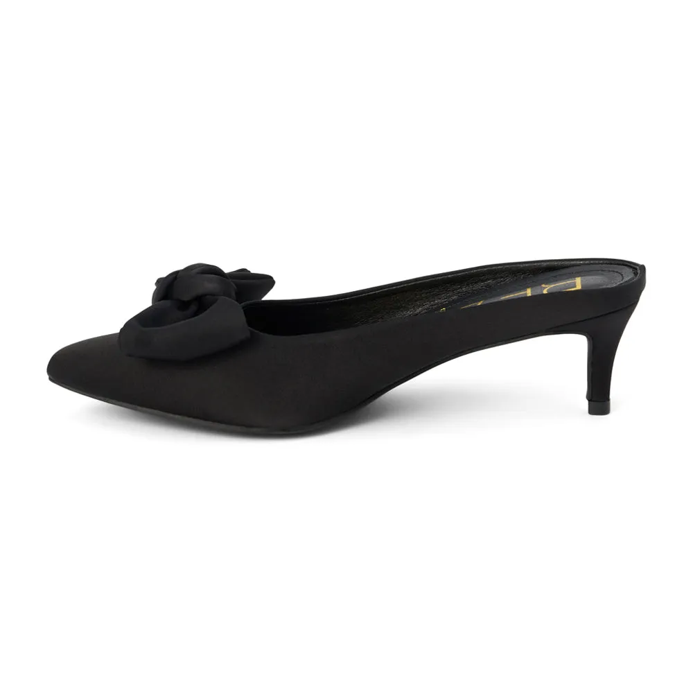 Bow Slip On Pointed Toe Kitten Heel Mules