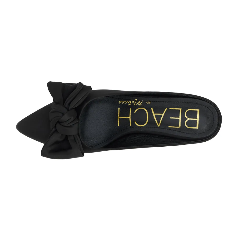 Bow Slip On Pointed Toe Kitten Heel Mules