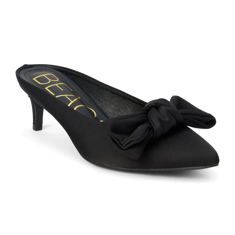 Bow Slip On Pointed Toe Kitten Heel Mules