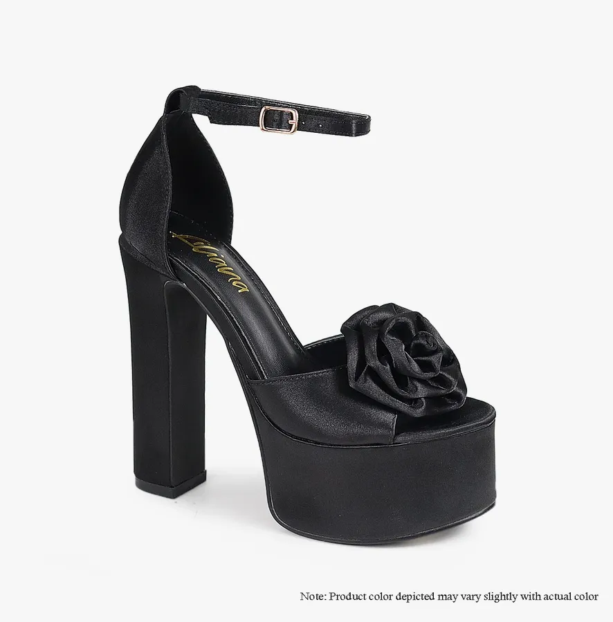 BRIT-2 PEEP TOE PLATFORM CHUNKY HEEL ROSE HEEL - BLACK