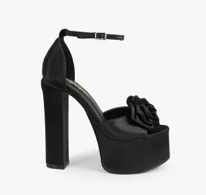 BRIT-2 PEEP TOE PLATFORM CHUNKY HEEL ROSE HEEL - BLACK